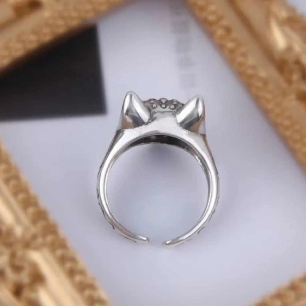 Silver Cat Face Ring